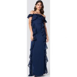Trendyol Sukienka maxi z falbankami - Blue. Niebieskie sukienki damskie Trendyol, bez wzorów, z poliesteru, z falbankami, bez rękawów, maxi. W wyprzedaży za 141,97 zł.