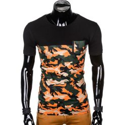 T-SHIRT MĘSKI Z NADRUKIEM S1007 - POMARAŃCZOWY/MORO. Brązowe t-shirty męskie z nadrukiem marki Ombre Clothing, m. Za 35,00 zł.