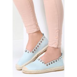 Niebieskie Espadryle This Is Love. Niebieskie espadryle damskie marki Inny, z aplikacjami, bez obcasa, na płaskiej podeszwie. Za 59,99 zł.