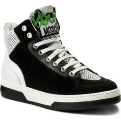 Sneakersy LOVE MOSCHINO - JA15333G05JG400A Cr.Ne/Vi.Ne/Re/Vi.Bi. Czarne półbuty damskie Love Moschino, na co dzień, z aplikacjami, z zamszu, bez obcasa, na płaskiej podeszwie, bez zapięcia. W wyprzedaży za 589,00 zł.