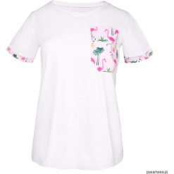 T-shirt z kieszkonka Flamingo in white. Białe t-shirty damskie Pakamera, bez wzorów, z elastanu, wakacyjne, bez kołnierzyka. Za 89,00 zł.