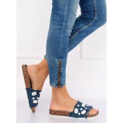 Klapki jeansowe granatowe CK100 D.BLUE. Niebieskie klapki damskie obuwie damskie, bez wzorów, z jeansu, bez obcasa. Za 51,69 zł.