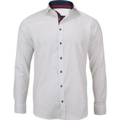 Elegancka, Biała Koszula Męska, Długi Rękaw, Krój Prosty KSDWRGN0163. Białe koszule męskie Rigon, m, bez wzorów, z bawełny, eleganckie, z klasycznym kołnierzykiem, z długim rękawem. Za 99,00 zł.