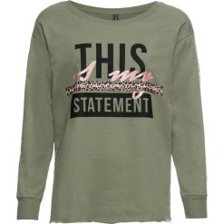 Bluza z nadrukiem w cętki leoparda bonprix oliwkowy z nadrukiem. Zielone bluzy damskie bonprix, z nadrukiem, bez rękawów, bez kaptura. Za 74,99 zł.