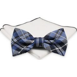 Niebiesko-Granatowa Mucha z Białą Poszetką -CHATTIER- Męska, w Kratkę MUCH0515. Niebieskie muszki męskie Chattier, na imprezę, w paski, eleganckie. Za 44,00 zł.