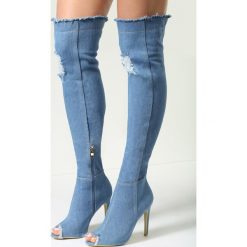 Buty zimowe damskie: Niebieskie Kozaki Denim Style
