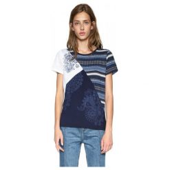 Desigual T-Shirt Damski S Ciemnoniebieski. Szare koszulki damskie Desigual, s, bez wzorów, z kontrastowym kołnierzykiem, bez rękawów. W wyprzedaży za 179,00 zł.
