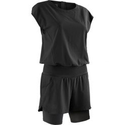 Krótki kombinezon do biegania RUN DRY+ damski. Czarne kombinezony damskie KALENJI, xs, bez wzorów, z elastanu, eleganckie, bez kołnierzyka, z krótkim rękawem, krótkie. Za 79,99 zł.