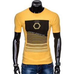 T-SHIRT MĘSKI Z NADRUKIEM S879 - ŻÓŁTY. Żółte t-shirty męskie z nadrukiem marki Ombre Clothing, m. Za 29,00 zł.