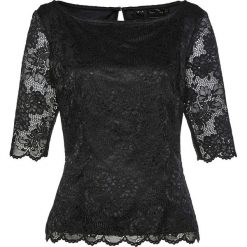 Bluzka shirtowa z koronką bonprix czarny. Czarne koszulki damskie bonprix, w koronkowe wzory, z koronki, bez kołnierzyka. Za 89,99 zł.