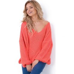 Sweter F646 koralowy. Pomarańczowe swetry damskie Tagless, xl, bez wzorów, z wełny, eleganckie, bez rękawów, bez kaptura. Za 123,50 zł.