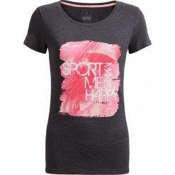 T-shirt damski TSD615 - ciemny szary melanż - Outhorn. Szare koszulki damskie marki Outhorn, z nadrukiem, z poliesteru, bez kołnierzyka, bez rękawów. W wyprzedaży za 24,99 zł.