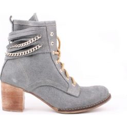 Botki - skóra naturalna - model 451 - kolor szary. Szare botki damskie Zapato, na zimę, ze skóry, eleganckie, za kostkę, na wysokim obcasie, na obcasie, na sznurówki. W wyprzedaży za 339,00 zł.