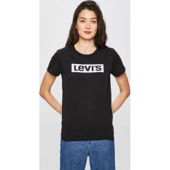 Levi's - Top. Czarne topy damskie Levi's®, s, z nadrukiem, z bawełny, z okrągłym kołnierzem. W wyprzedaży za 59,90 zł.