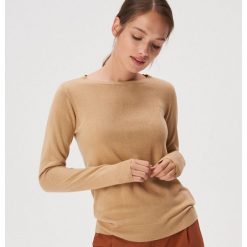 Sweter basic - Beżowy. Brązowe swetry damskie Sinsay, s, bez wzorów, bez rękawów, bez kaptura. Za 39,99 zł.