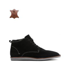 Buty zimowe męskie: Czarne Skórzane Botki Simpli