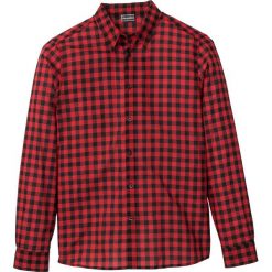 Koszula z długim rękawem Slim Fit bonprix czerwono-czarny w kratę. Czerwone koszule męskie bonprix, xxl, bez wzorów, bez kołnierzyka, z długim rękawem. Za 49,99 zł.