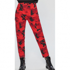 Spodnie HIGH WAIST z kolekcji MIX and MATCH - Czerwony. Czerwone spodnie damskie z wysokim stanem marki Cropp. Za 119,99 zł.