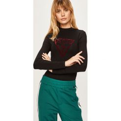 Guess Jeans - Longsleeve. Szare bluzki damskie Guess Jeans, s, z aplikacjami, z elastanu, z golfem. Za 199,90 zł.