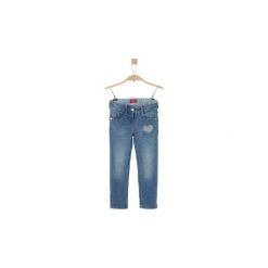 S.Oliver Girls Spodnie Jeans blue denim stretch regular. Niebieskie spodnie niemowlęce marki S.Oliver, z aplikacjami, z bawełny. Za 99,00 zł.