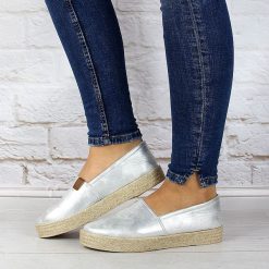 Espadryle damskie: Srebrne damskie espadryle z połyskiem WISHOT
