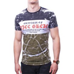 Koszulka męska t-shirt z nadrukiem zielony Recea. Zielone koszulki męskie Recea, s, z nadrukiem, z bawełny, klasyczne, bez kołnierzyka, bez rękawów. Za 29,99 zł.