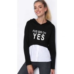 Czarna Bluza Go Wild. Czarne bluzy rozpinane damskie Born2be, l, z napisami, z krótkim rękawem, krótkie, z kapturem. Za 44,99 zł.