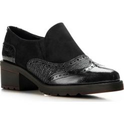 Buty damskie. Czarne półbuty damskie Wittchen, z aplikacjami, ze skóry, eleganckie, bez obcasa, bez zapięcia. W wyprzedaży za 249,90 zł.