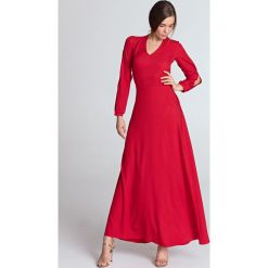Sukienka do kostek czerwona - 42. Czerwone sukienki damskie e-margeritka.pl, xl, bez wzorów, z poliesteru, eleganckie, z długim rękawem, długie, bez kaptura. Za 238,99 zł.