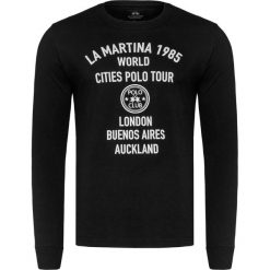 T-shirt LA MARTINA OLDWIG. Czarne t-shirty męskie La Martina, z aplikacjami, z bawełny, sportowe, bez kołnierzyka, długie. Za 440,00 zł.