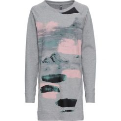 Długa bluza dresowa bonprix jasnoszary melanż z nadrukiem. Szare bluzy rozpinane damskie bonprix, melanż, z dresówki, z długim rękawem, długie. Za 99,99 zł.
