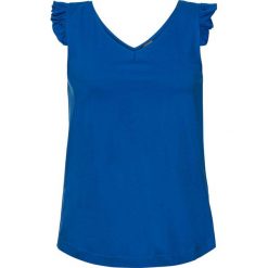 Top z falbankami bonprix lazurowy niebieski. Niebieskie bluzki damskie bonprix, bez wzorów, z falbankami. Za 32,99 zł.