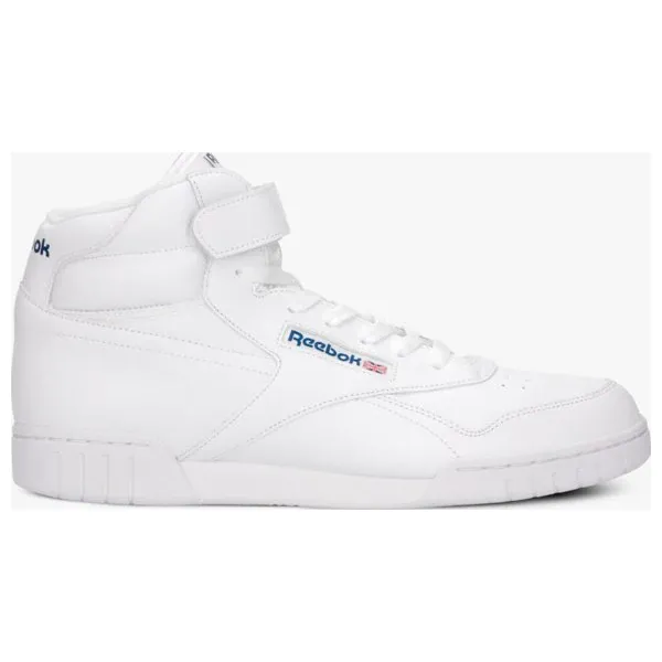Reebok Ex-O-Fit Hi buty męskie, biały, rozmiar 42. Białe sneakersy męskie Reebok, ze skóry, z paskami, na fitness i siłownię. W wyprzedaży za 254,99 zł.