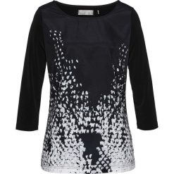 Shirt bonprix czarno-szary. Szare koszulki damskie bonprix, z nadrukiem, z tkaniny, eleganckie, bez kołnierzyka, bez rękawów. Za 54,99 zł.