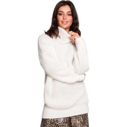 Biały Oversizowy Sweter-Tunika z Golfem. Białe tuniki damskie Molly.pl, s, bez wzorów, z jeansu, z długim rękawem. Za 135,90 zł.