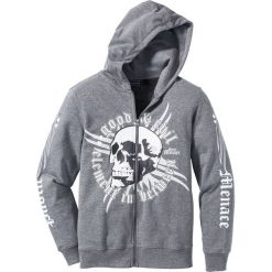 Bluza rozpinana Slim Fit bonprix szary melanż z nadrukiem. Szare bluzy męskie bonprix, s, z nadrukiem, bez kołnierzyka, bez rękawów, bez kaptura. Za 109,99 zł.