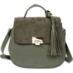Torba listonoszka bonprix oliwkowo-złoty kolor. Zielone listonoszki damskie bonprix, bez wzorów, eleganckie, na ramię, bez dodatków. Za 99,99 zł.