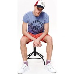 T-shirt z nadrukiem. Niebieskie t-shirty męskie Top Secret, na zimę, xl, z nadrukiem, z bawełny, bez kołnierzyka, krótkie. W wyprzedaży za 19,99 zł.