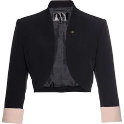 Bolerko Premium z rękawami 3/4 bonprix czarno-matowy beżowy. Czarne żakiety damskie bonprix, bez wzorów. Za 129,99 zł.