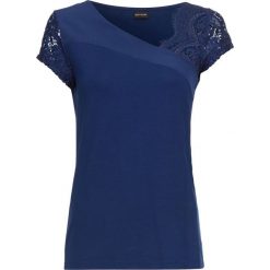 Shirt z rękawami koronkowymi bonprix ciemnoniebieski. Niebieskie koszulki damskie marki bonprix, bez wzorów, z koronki, bez kołnierzyka, bez rękawów. Za 74,99 zł.