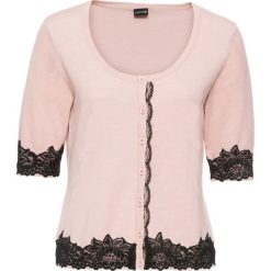 Kardigany damskie: Sweter rozpinany z koronką bonprix różowy