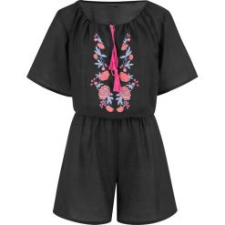 Kombinezon plażowy bonprix czarny. Czarne kombinezony damskie bonprix, z haftami, z tkaniny. Za 59,99 zł.