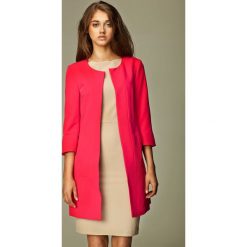 Różowy Elegancki Długi Żakiet z Rękawem 3/4. Różowe marynarki damskie Molly.pl, xl, bez wzorów. Za 149,90 zł.