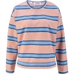 Bluza w paski, długi rękaw, miękki materiał bonprix pastelowy jasnoróżowy w paski. Różowe bluzy damskie bonprix, w paski, z materiału, z długim rękawem, długie, bez kaptura. Za 99,99 zł.