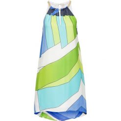 Sukienka z nadrukiem bonprix niebiesko-zielony. Niebieskie sukienki damskie bonprix, z nadrukiem, z szyfonu, eleganckie, bez kołnierzyka, bez rękawów. Za 129,99 zł.