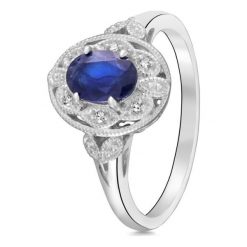 Wspaniały Pierścionek Złoty - złoto 585, Diament 0,03ct,szafir. Żółte pierścionki damskie W.KRUK, z szafirem, złote. Za 2890,00 zł.