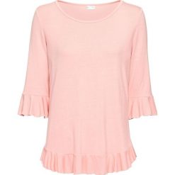 Shirt z falbaną bonprix jasny koralowy. Różowe koszulki damskie bonprix, bez wzorów, z falbankami, bez rękawów. Za 54,99 zł.
