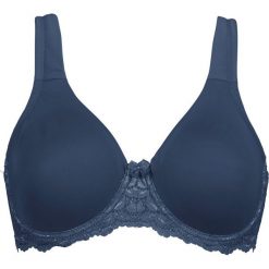 Biustonosz t-shirt bonprix ciemnoniebieski. Niebieskie biustonosze bonprix, w koronkowe wzory, z koronki. Za 54,99 zł.