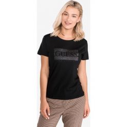 Guess Koszulka Czarny. Czarne koszulki damskie Guess, xs, z nadrukiem, z bawełny, bez kołnierzyka. Za 175,95 zł.