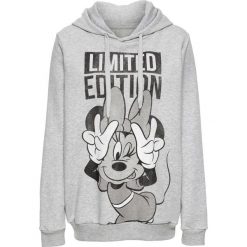 Bluza z kapturem i nadrukiem Myszki Minnie bonprix szary melanż. Szare bluzy damskie bonprix, z nadrukiem, z dzianiny, bez rękawów, z kapturem. Za 109,99 zł.